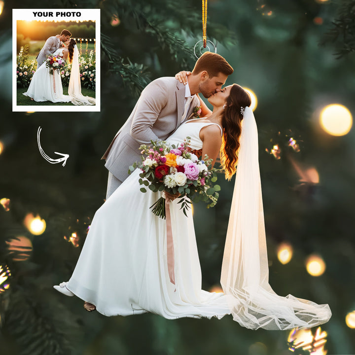 Golden Day - Personalized Photo Mica Ornament - Customized Your Photo Ornament - Christmas Gift For Couple