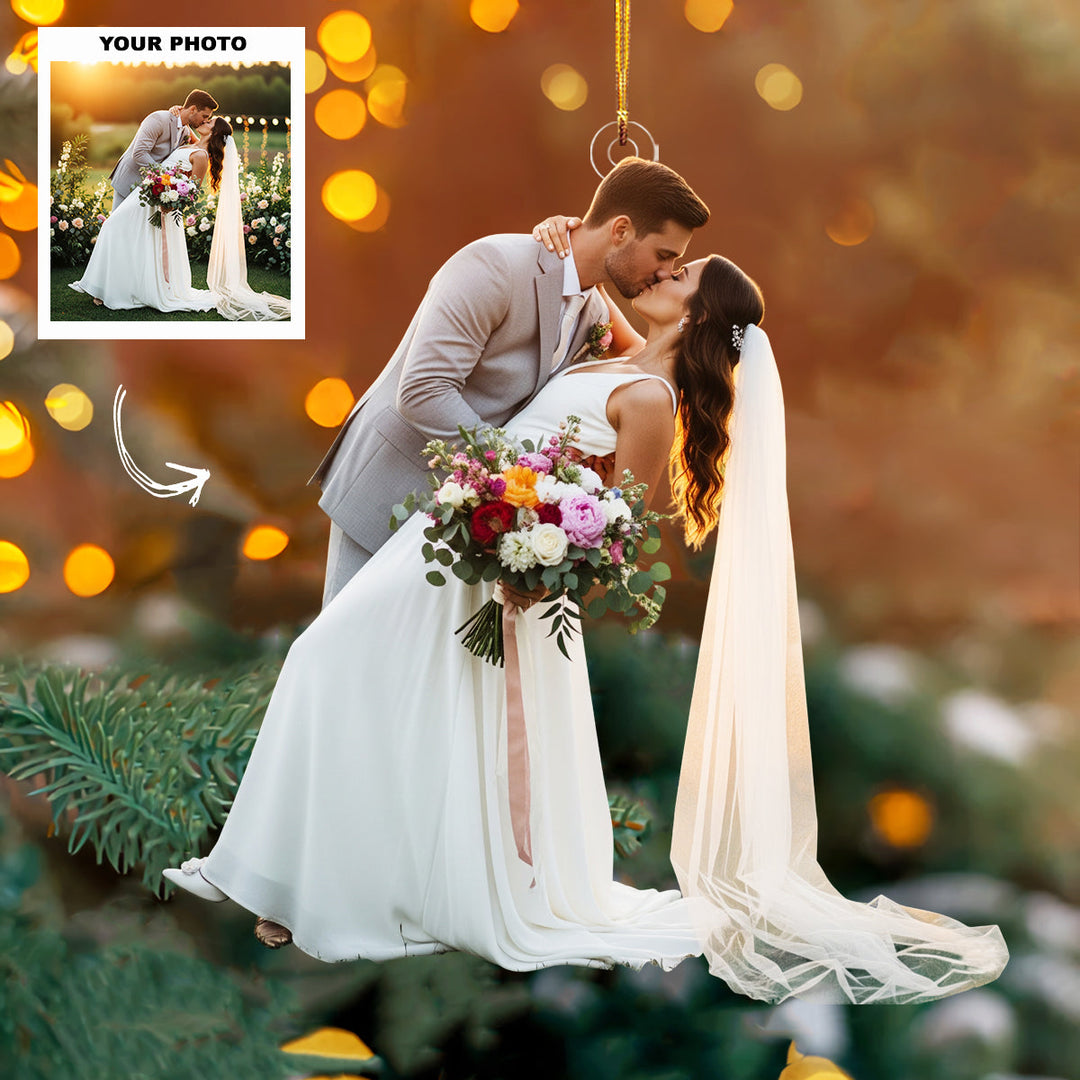 Golden Day - Personalized Photo Mica Ornament - Customized Your Photo Ornament - Christmas Gift For Couple