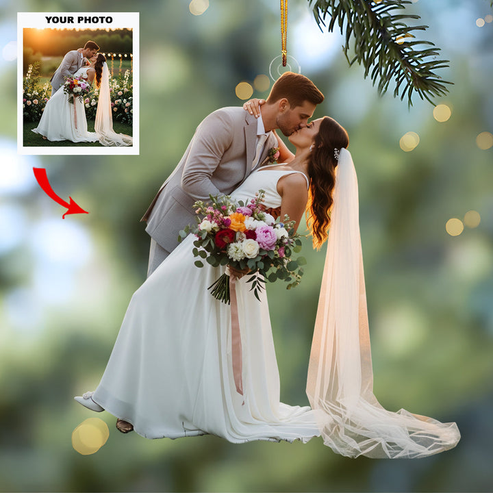 Golden Day - Personalized Photo Mica Ornament - Customized Your Photo Ornament - Christmas Gift For Couple