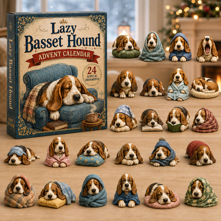 CHRISTMAS KICKOFF 40% OFF - Lazy Basset Hound Advent Calendar 2026 - 24-Day Festive Countdown, Acrylic Charms Blind Box - Gift For Basset Hound Lovers AC0NT234