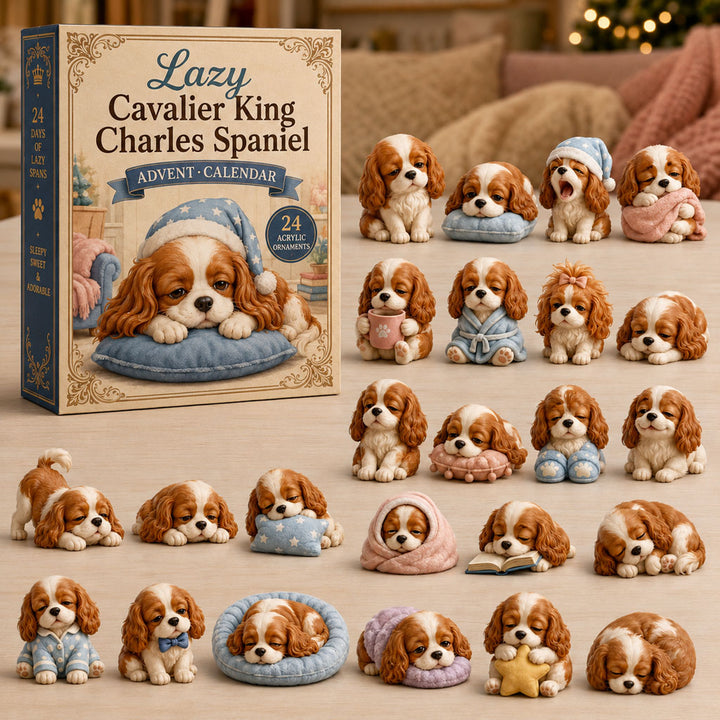 CHRISTMAS KICKOFF 40% OFF - Lazy Cavalier Spaniel Advent Calendar 2026 - 24-Day Festive Countdown, Acrylic Charms Blind Box - Gift For Cavalier King Charles Spaniel Lovers AC0NT244