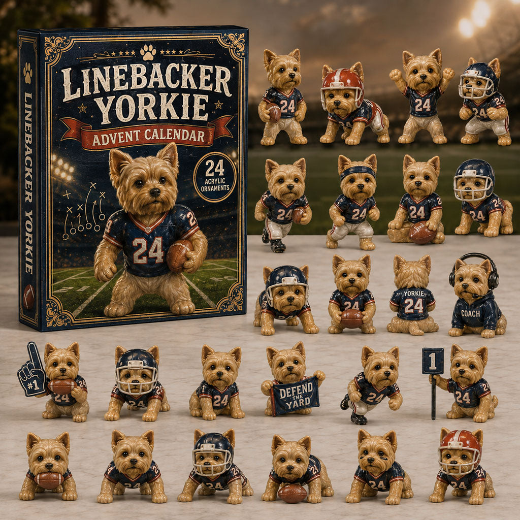 CHRISMAST KICKOFF 40% OFF - Linebacker Yorkie Football Advent Calendar 2026 - 24-Day Festive Countdown, Acrylic Charms Blind Box - Gift For Dog Lovers AC0TM168