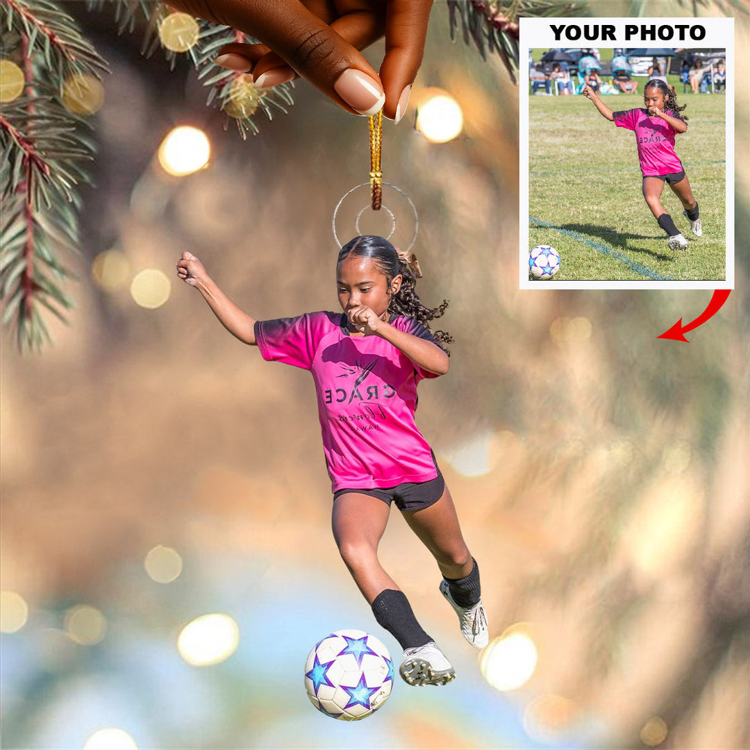 Little Star Shines - Personalized Photo Mica Ornament - Christmas Gift For Sport Loving Kids