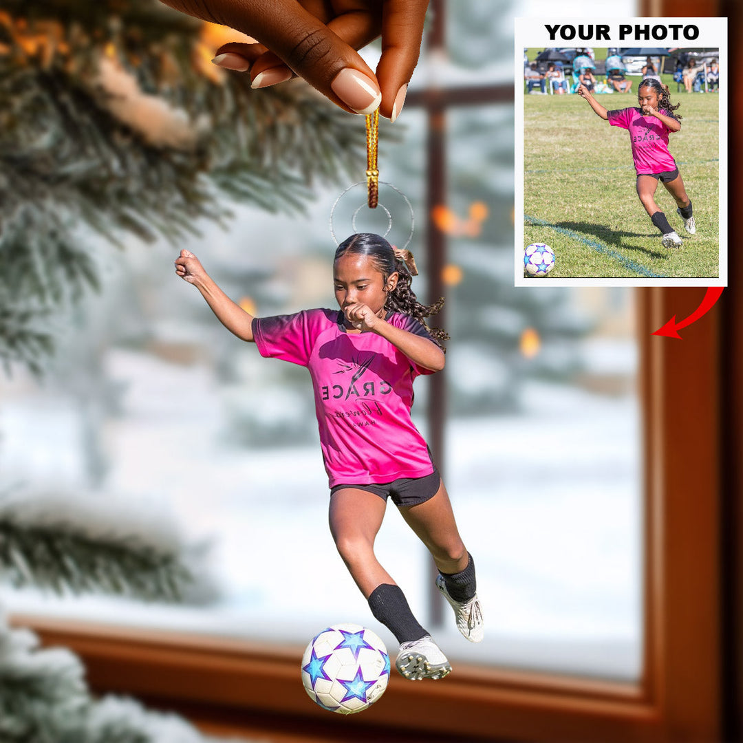 Little Star Shines - Personalized Photo Mica Ornament - Christmas Gift For Sport Loving Kids