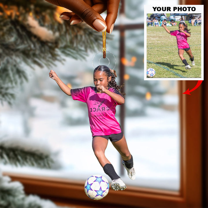 Little Star Shines - Personalized Photo Mica Ornament - Christmas Gift For Sport Loving Kids