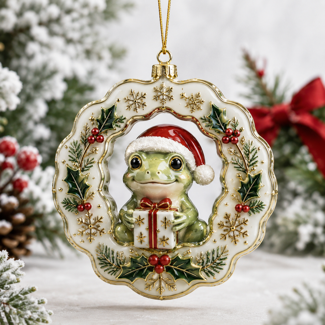 Little Frog With Christmas Gift Mica Ornament NCU0TH021