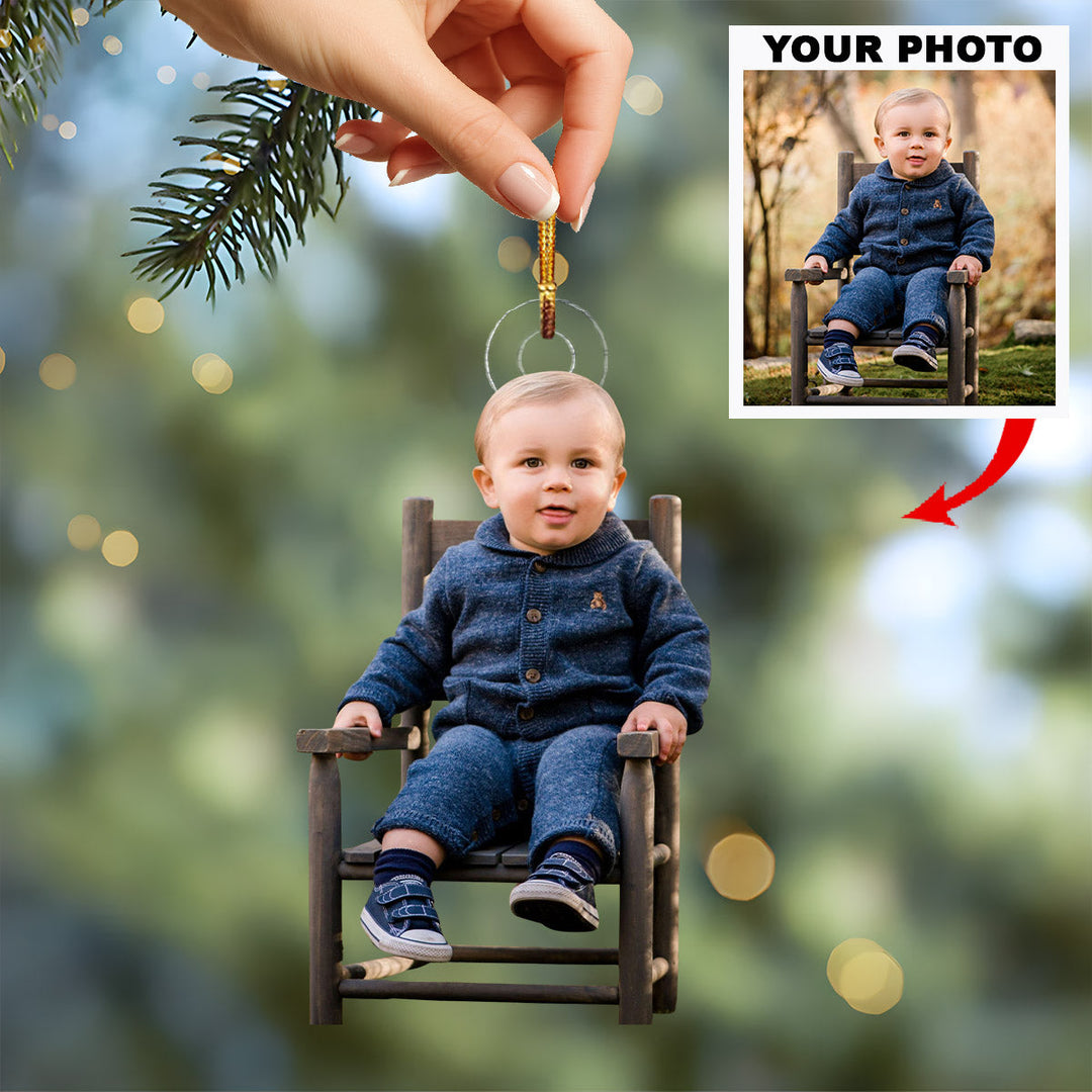 Little Chair Joy - Personalized Photo Mica Ornament - Christmas Gift For Family Members