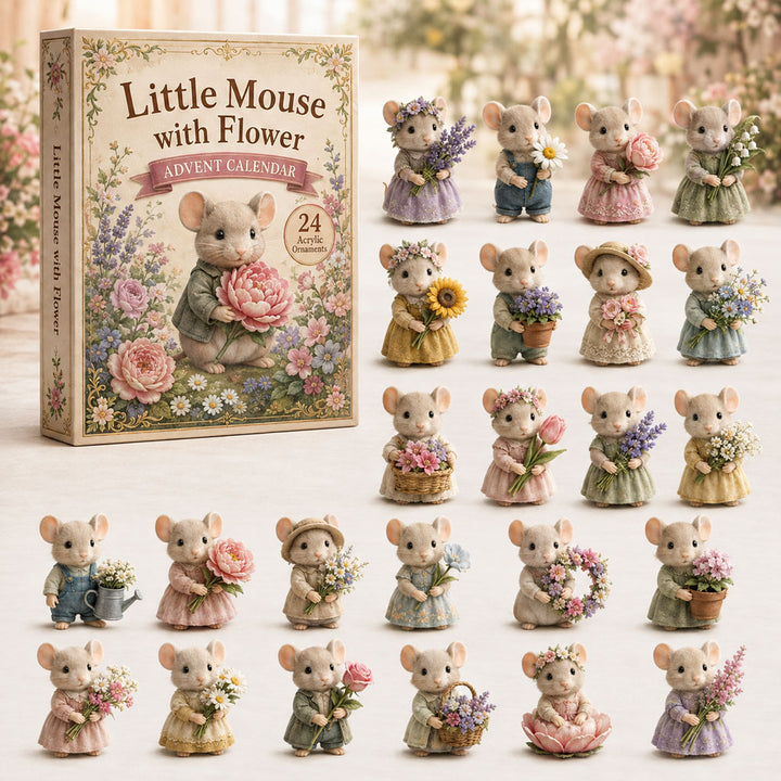 CHRISTMAS KICKOFF 40% OFF - Little Mouse With Flower Advent Calendar 2026 - 24-Day Festive Countdown, Acrylic Charms Blind Box - Gift For Mouse Lovers AC0TH117