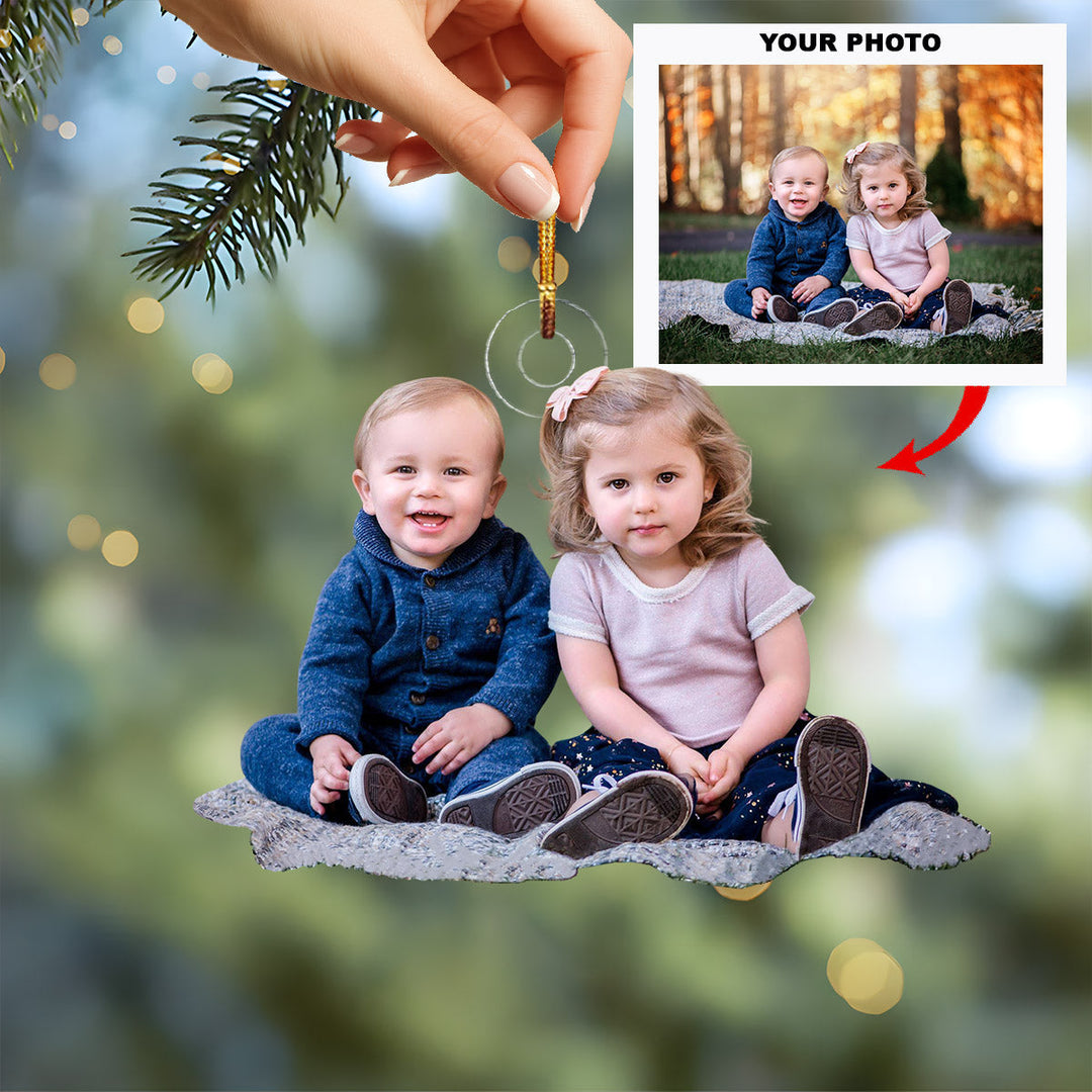 Little Pair Love - Personalized Photo Mica Ornament - Christmas Gift For Family Members
