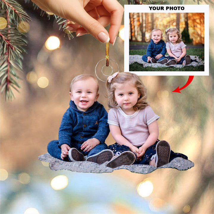 Little Pair Love - Personalized Photo Mica Ornament - Christmas Gift For Family Members