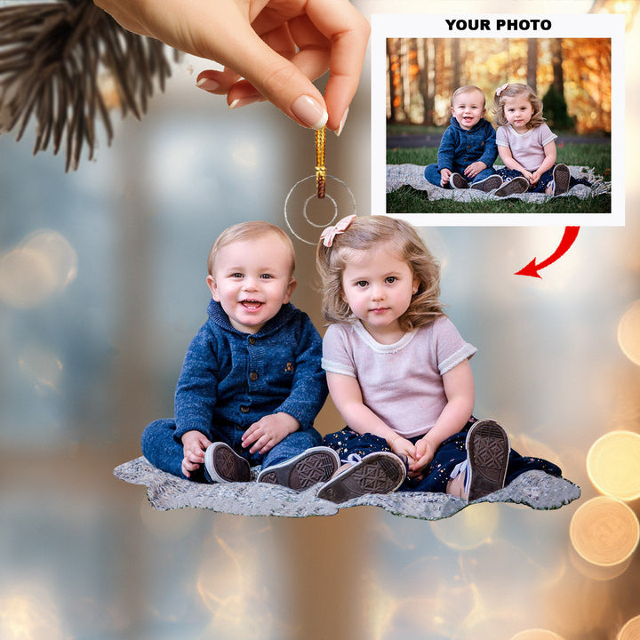 Little Pair Love - Personalized Photo Mica Ornament - Christmas Gift For Family Members
