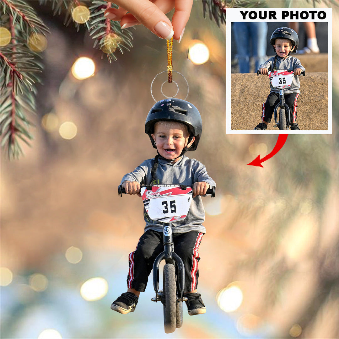Little Racer - Personalized Photo Mica Ornament - Christmas Gift For Family Members
