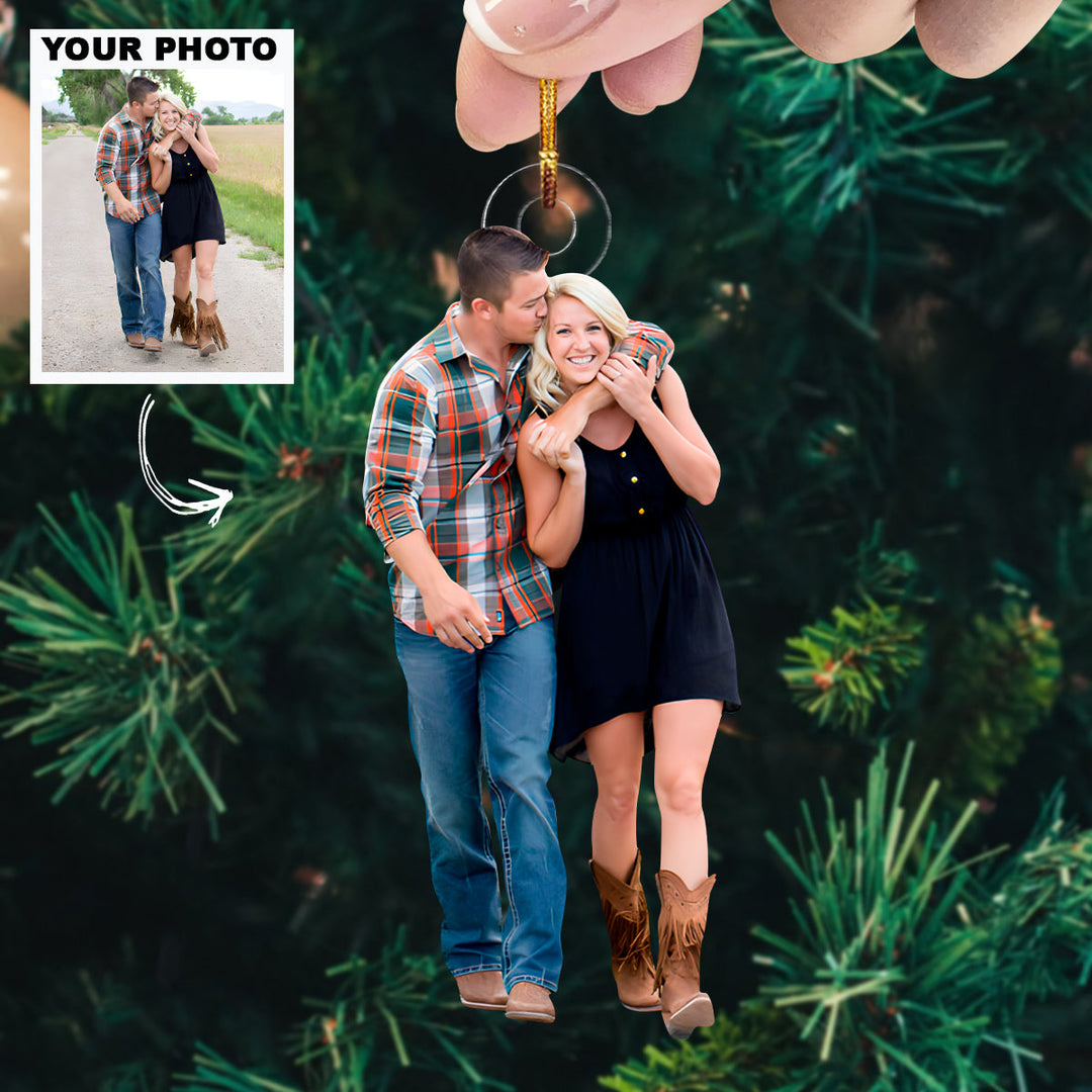 Love's Gentle Step - Personalized Photo Mica Ornament - Christmas Gift For Couple