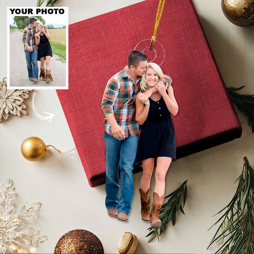 Love's Gentle Step - Personalized Photo Mica Ornament - Christmas Gift For Couple