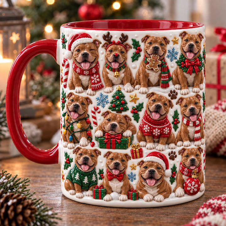 Lovely Brown Pit Bull Christmas 3D Effect Printed Accent Mug NCU0TM155