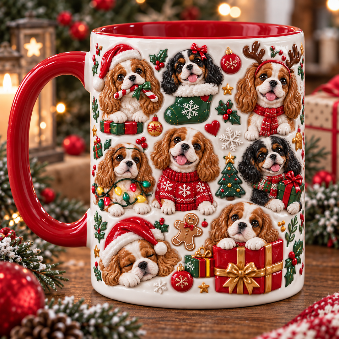 Lovely Cavaliers Christmas 3D Effect Printed Accent Mug NCU0TM125