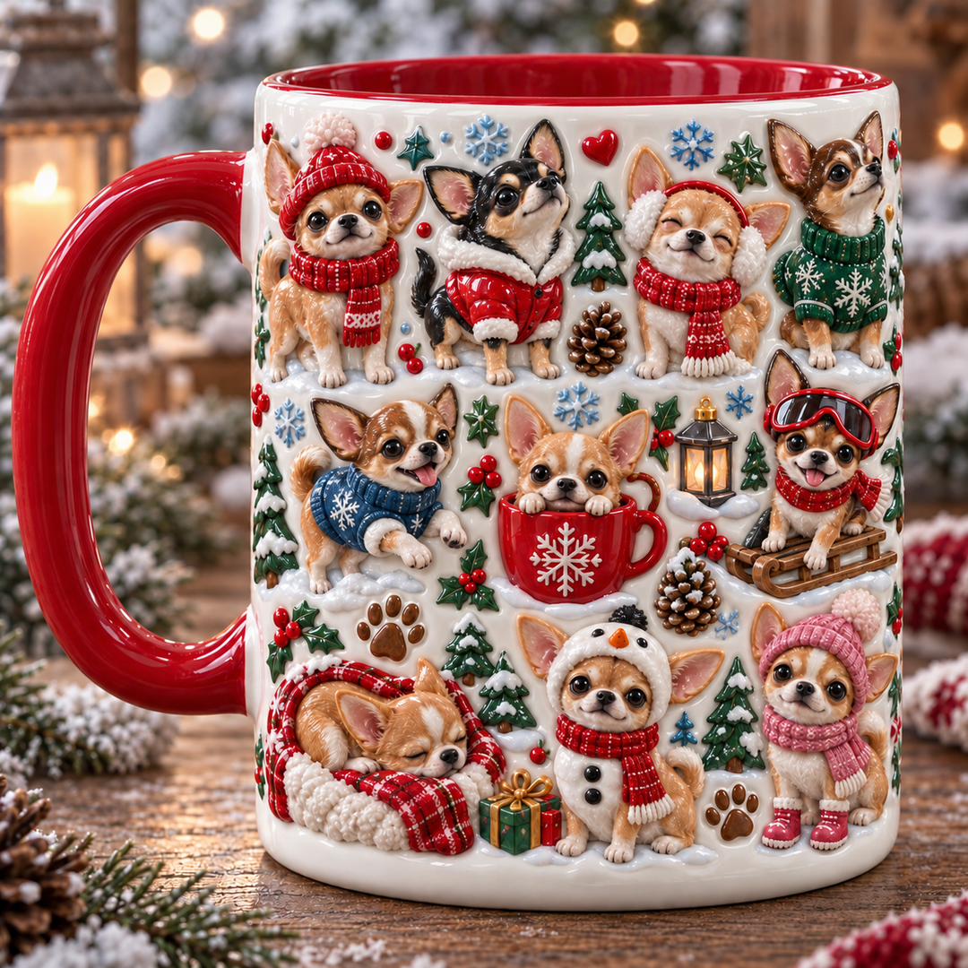 Lovely Chihuahua Christmas 3D Effect Printed Accent Mug NCU0TM135