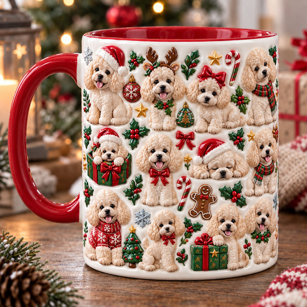 Lovely Cream Poodle Christmas 3D Effect Printed Accent Mug NCU0TM161