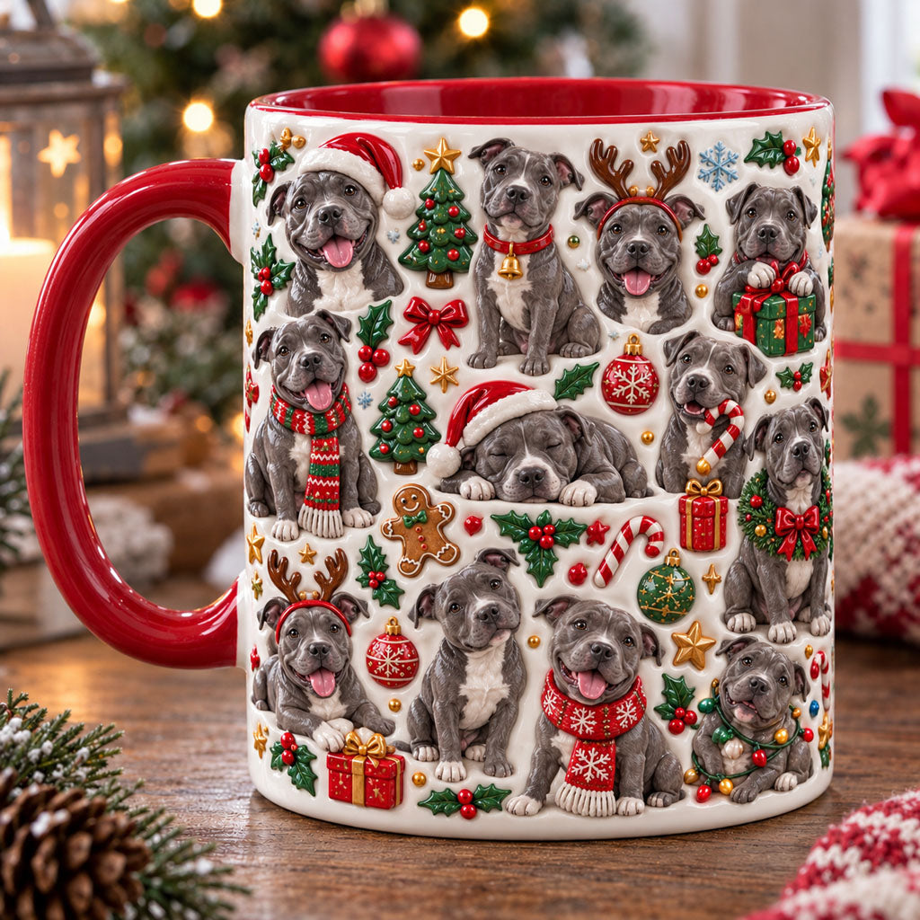Lovely Grey Pit Bull Christmas 3D Effect Printed Accent Mug NCU0TM156