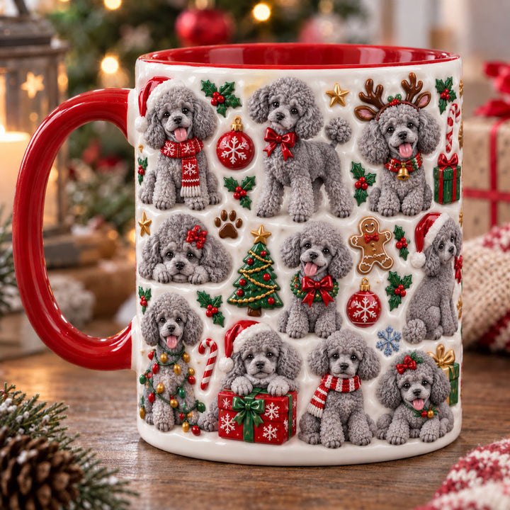 Lovely Grey Poodle Christmas 3D Effect Printed Accent Mug NCU0TM160