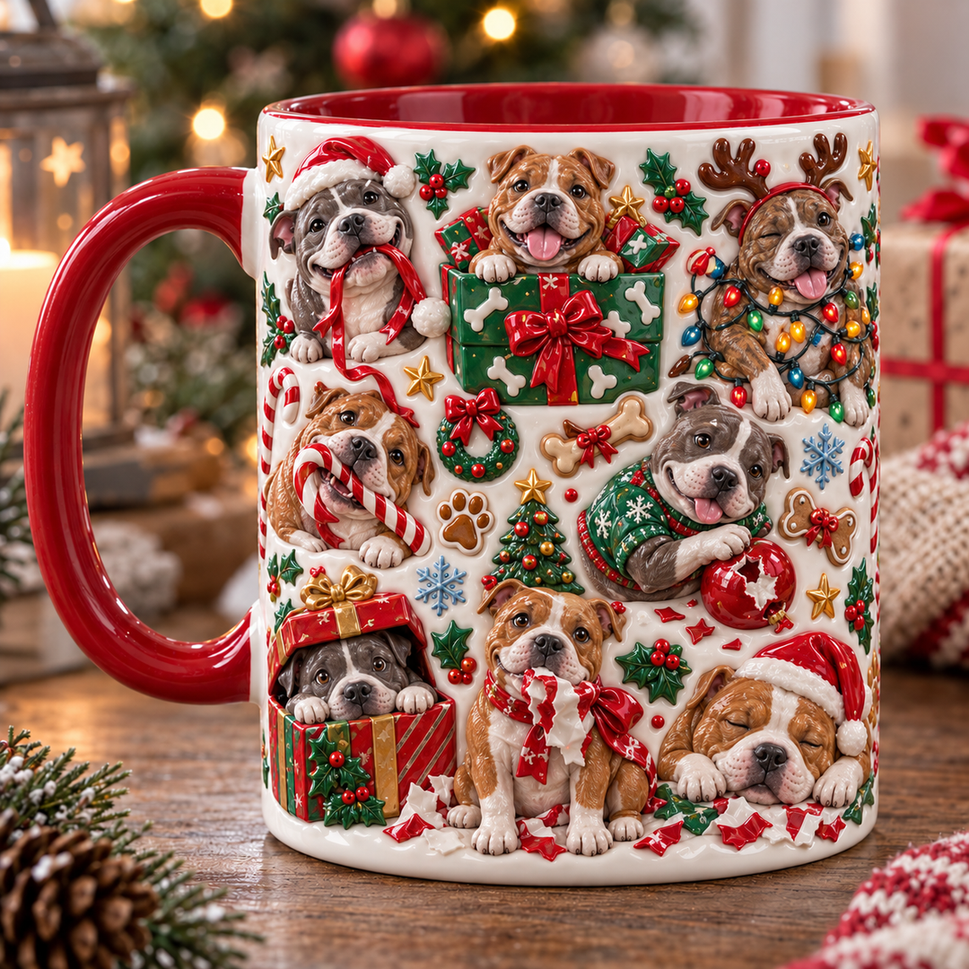 Lovely Pitbull Christmas 3D Effect Printed Accent Mug NCU0TM134