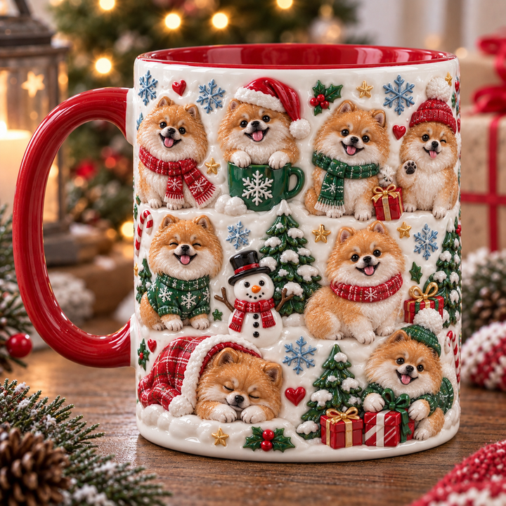 Lovely Pom Pom Christmas 3D Effect Printed Accent Mug NCU0TM136