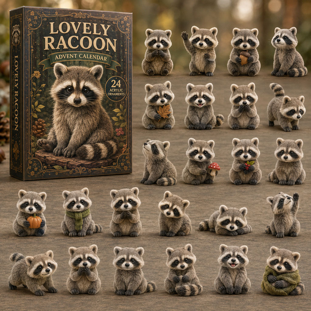 CHRISMAST KICKOFF 40% OFF - Lovely Raccoon World Advent Calendar 2026 - 24-Day Festive Countdown, Acrylic Charms Blind Box - Gift For Raccoon Lovers AC0TM116
