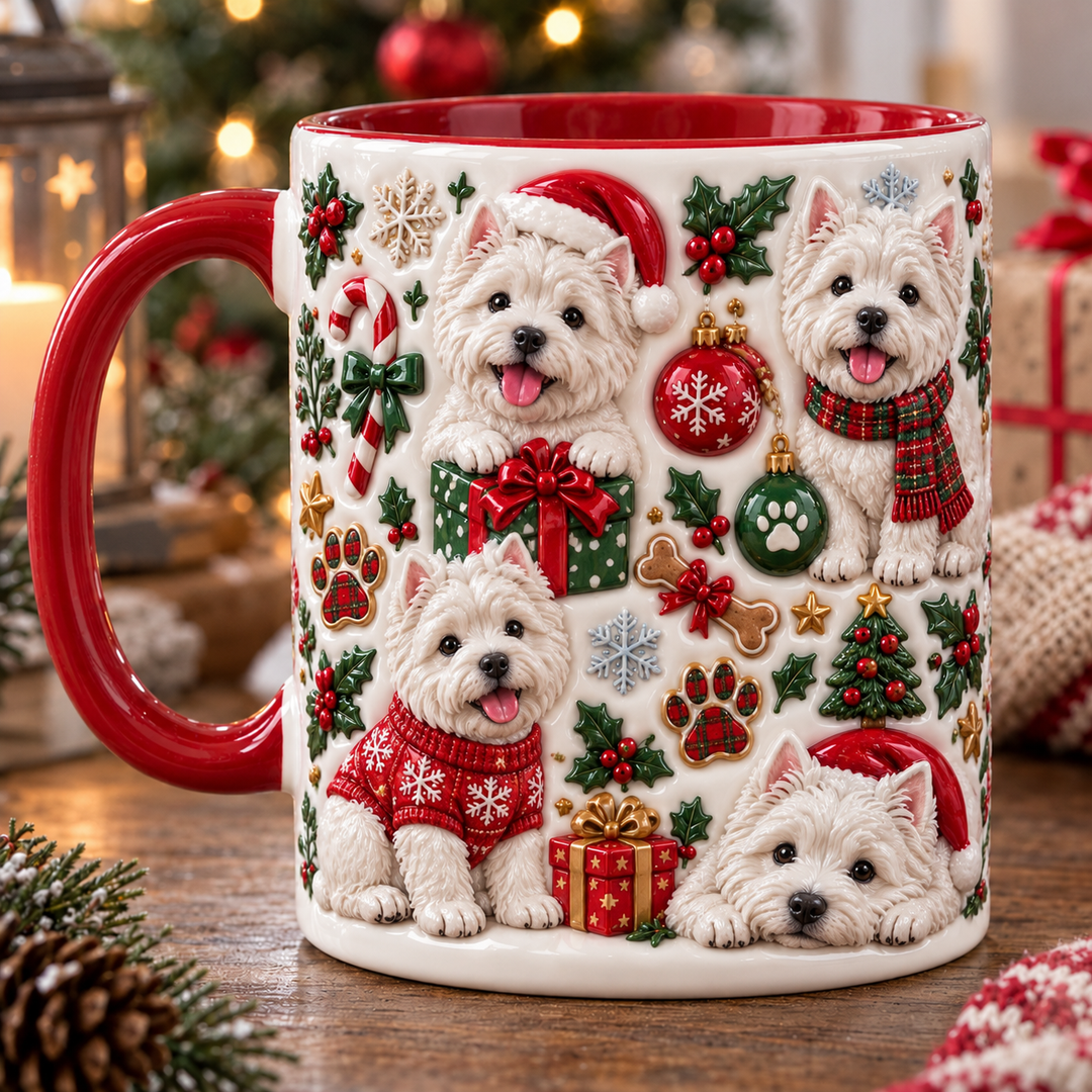 Lovely White Westie Christmas 3D Effect Printed Accent Mug NCU0TM137