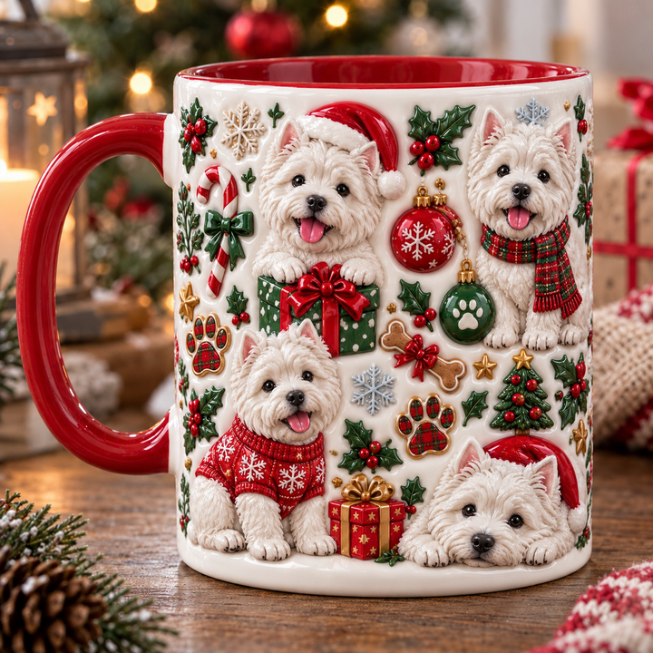 Lovely White Westie Christmas 3D Effect Printed Accent Mug NCU0TM137