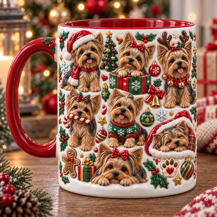 Lovely Yorkie Christmas 3D Effect Printed Accent Mug NCU0TM138