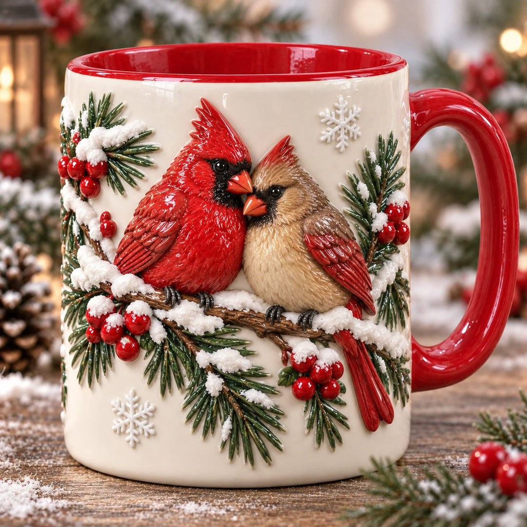 Loving Cardinal Couple Christmas 3D Effect Printed Accent Mug NCU0HT209