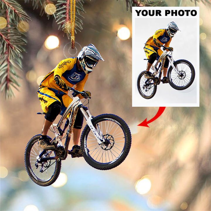 Personalized Photo Mica Ornament - Customize Mountain Biking Photo ARND018
