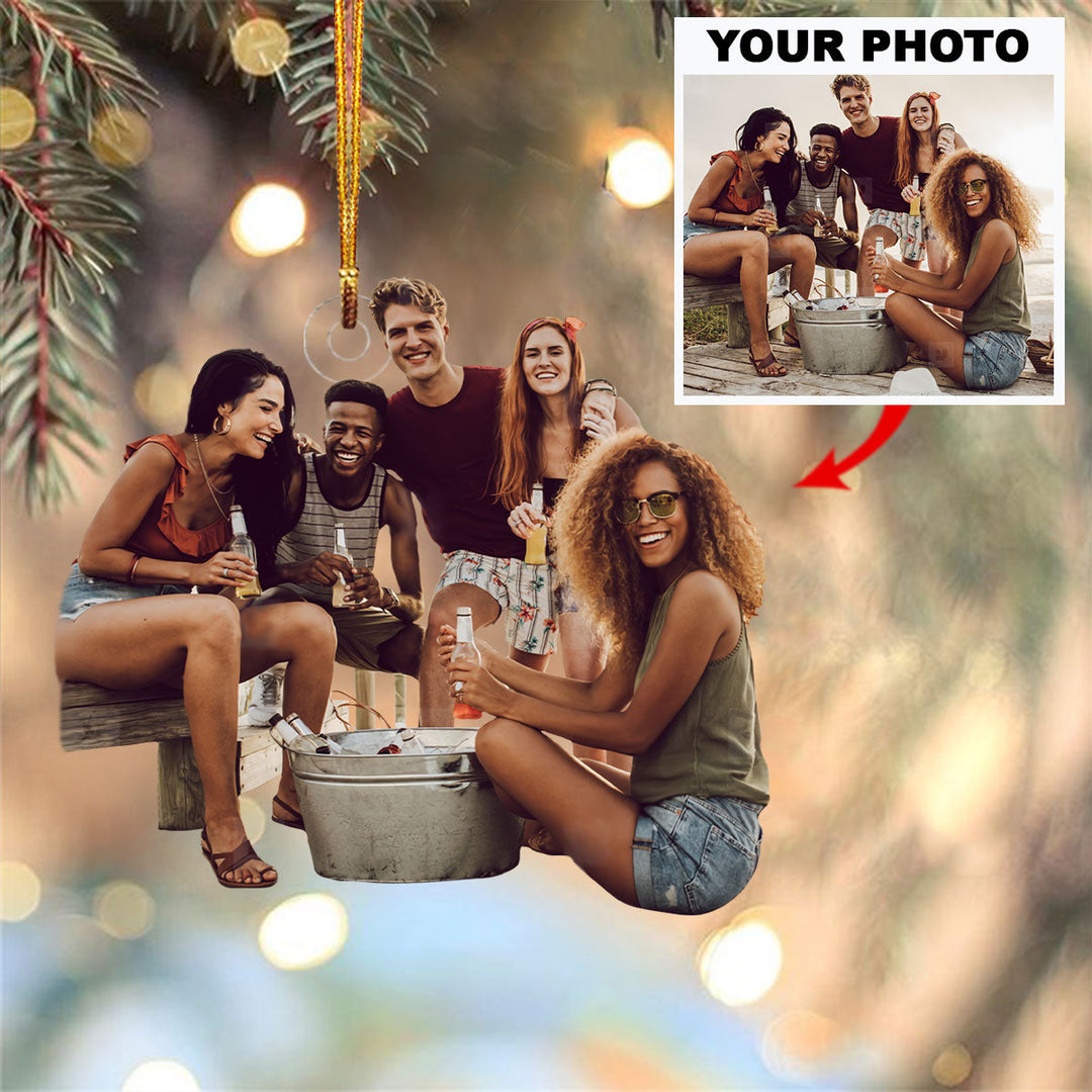 Personalized Photo Mica Ornament - Customize Drinking Friends Photo ARND018