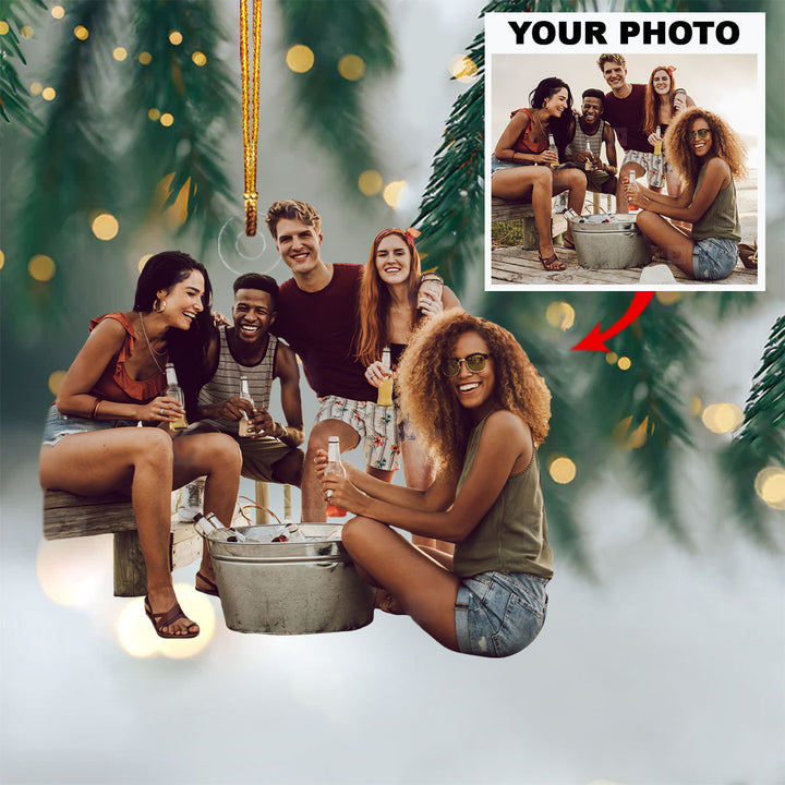 Personalized Photo Mica Ornament - Customize Drinking Friends Photo ARND018