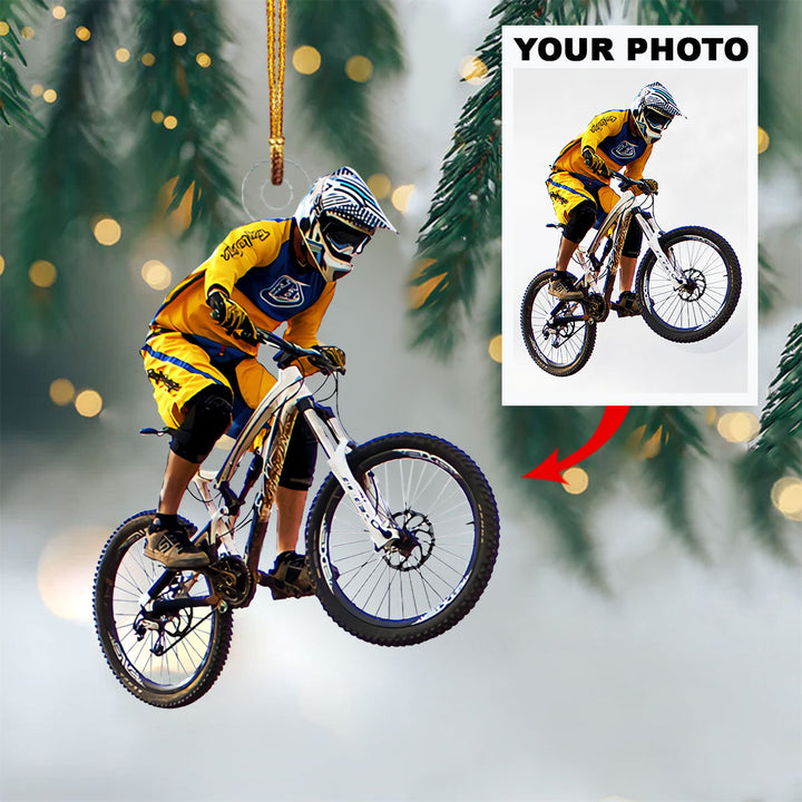 Personalized Photo Mica Ornament - Customize Mountain Biking Photo ARND018
