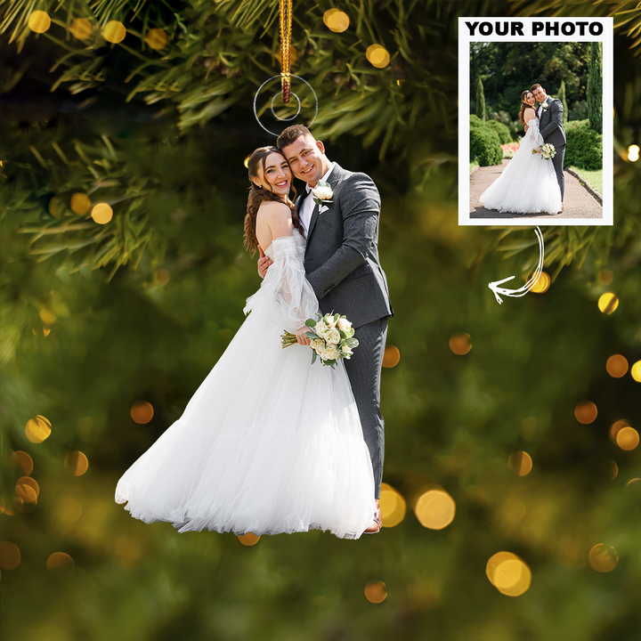 On Wedding Day - Personalized Photo Mica Ornament - Christmas, Anniversary Gift For Couple, Husband, Wife