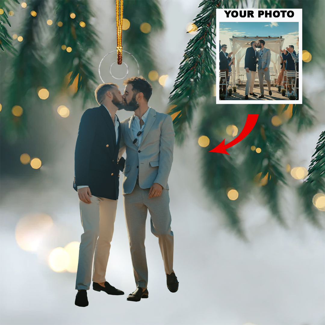 Happy Wedding - Personalized Photo Mica Ornament - Christmas, Anniversary Gift For Couple, Husband, Wive