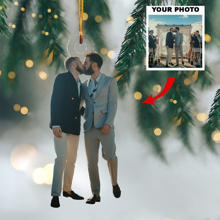 Happy Wedding - Personalized Photo Mica Ornament - Christmas, Anniversary Gift For Couple, Husband, Wive