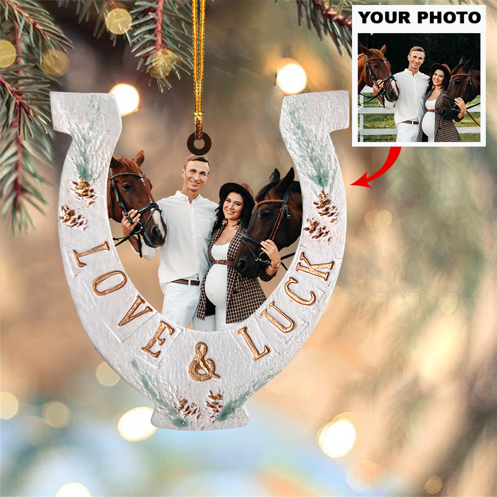 Love And Luck Horseshoe - Custom Photo Mica Ornament - Christmas, Birthday Gift For Horse Lovers, Horse Mom, Horse Dad UPL0HD013