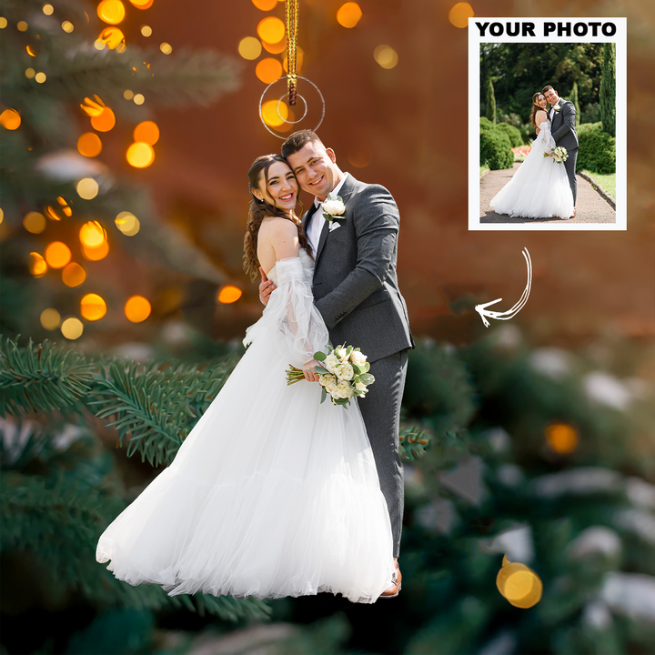 On Wedding Day - Personalized Photo Mica Ornament - Christmas, Anniversary Gift For Couple, Husband, Wife