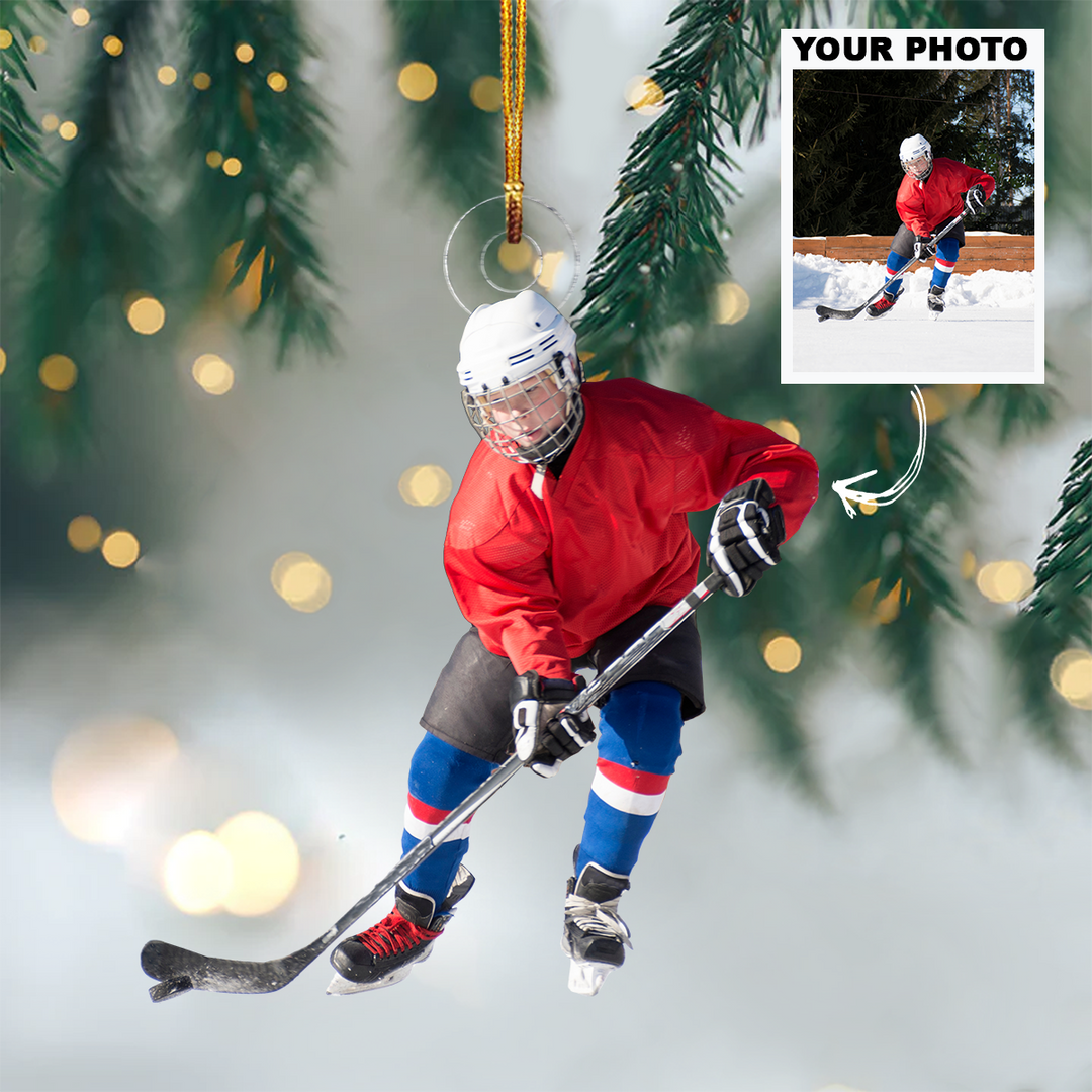 Personalized Photo Mica Ornament - Christmas, Birthday Gift For Family Member, Ice Hockey Lover - Customized Your Photo Ornament