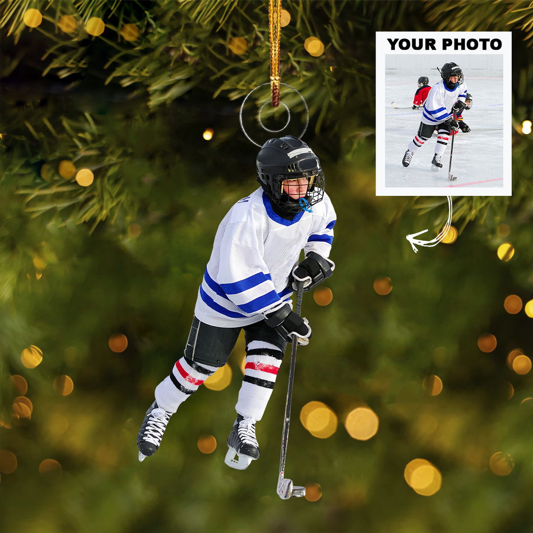 Personalized Photo Mica Ornament - Christmas, Birthday Gift For Family Members, Ice Hockey Lover - Customized Your Photo Ornament