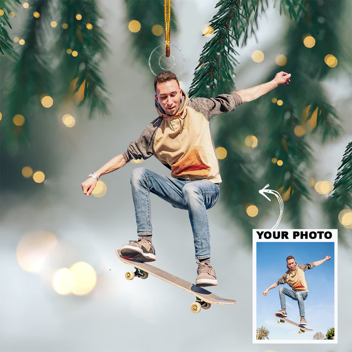 Personalized Photo Mica Ornament - Christmas, Birthday Gift For Family Members, Skateboard Lover - Customized Your Photo Ornament
