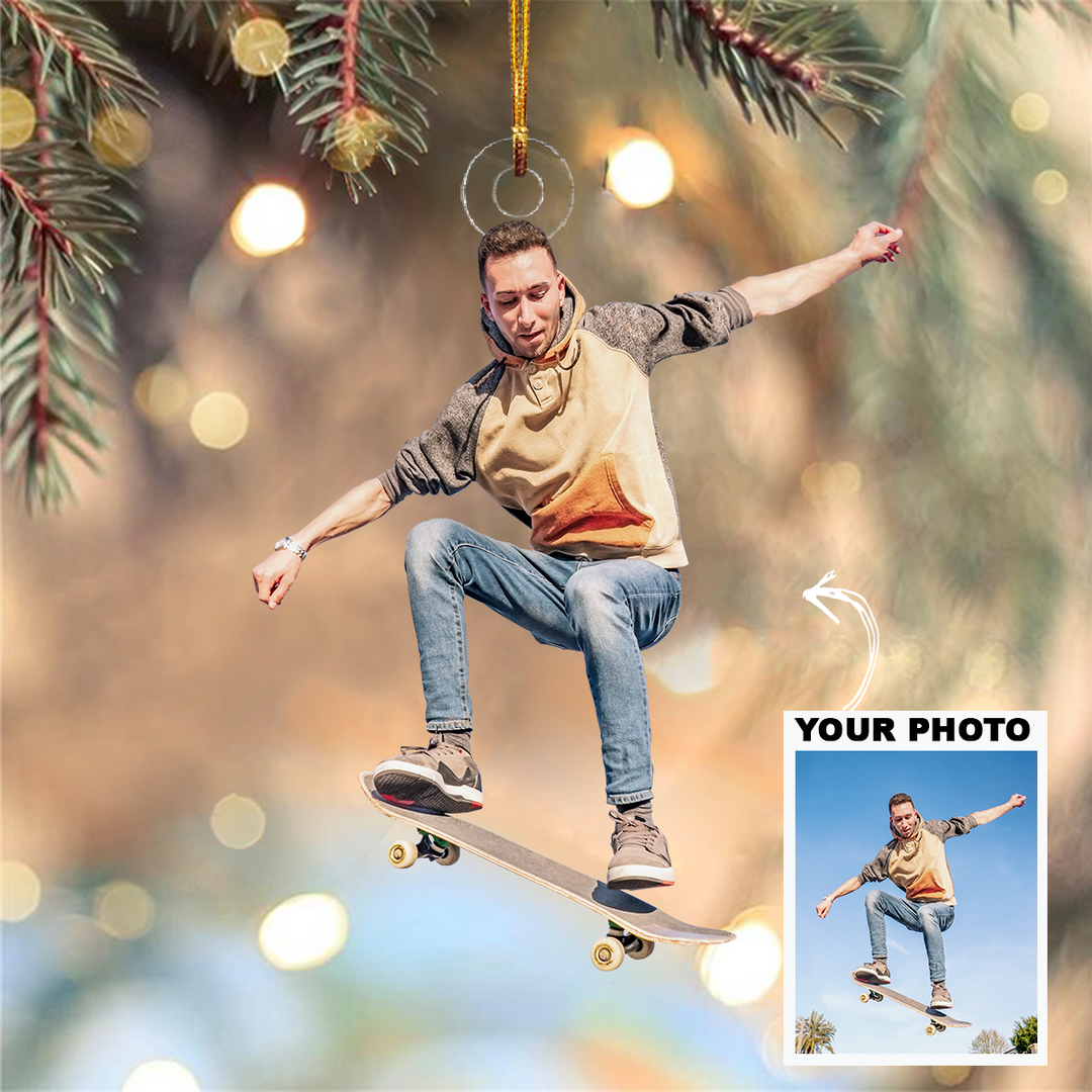 Personalized Photo Mica Ornament - Christmas, Birthday Gift For Family Members, Skateboard Lover - Customized Your Photo Ornament
