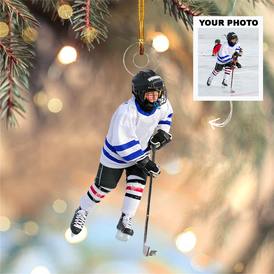 Personalized Photo Mica Ornament - Christmas, Birthday Gift For Family Members, Ice Hockey Lover - Customized Your Photo Ornament