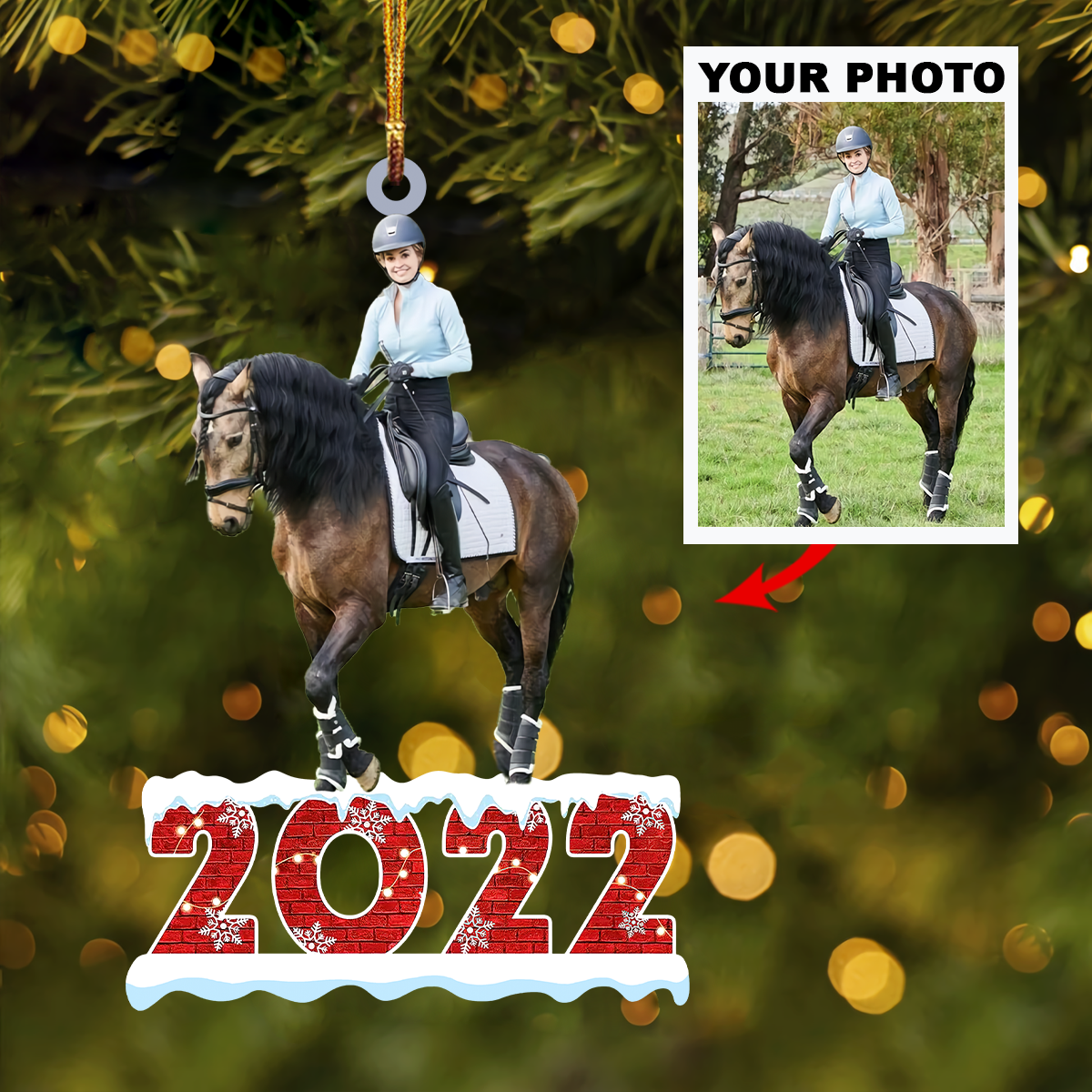 Personalized Photo Mica Ornament - Gift For Horse Lover - Riding Horse 2022 ARND018 UPL0KH011