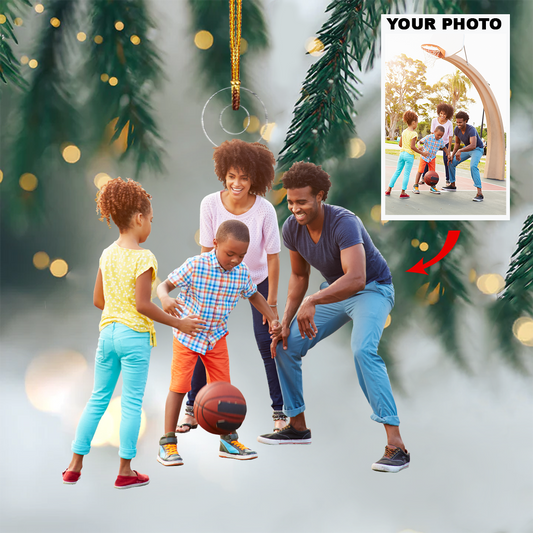 Family's Basketball Time - Personalized Photo Mica Ornament - Customized Your Photo Ornament - Christmas Gift For Family Members, Basketball Players