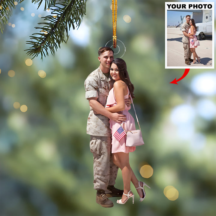 Love Stands Strong - Personalized Photo Mica Ornament - Christmas Gift For Couple, Army Veteran And Service Member
