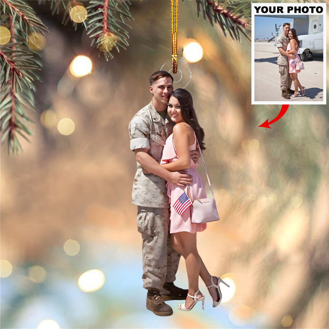 Love Stands Strong - Personalized Photo Mica Ornament - Christmas Gift For Couple, Army Veteran And Service Member