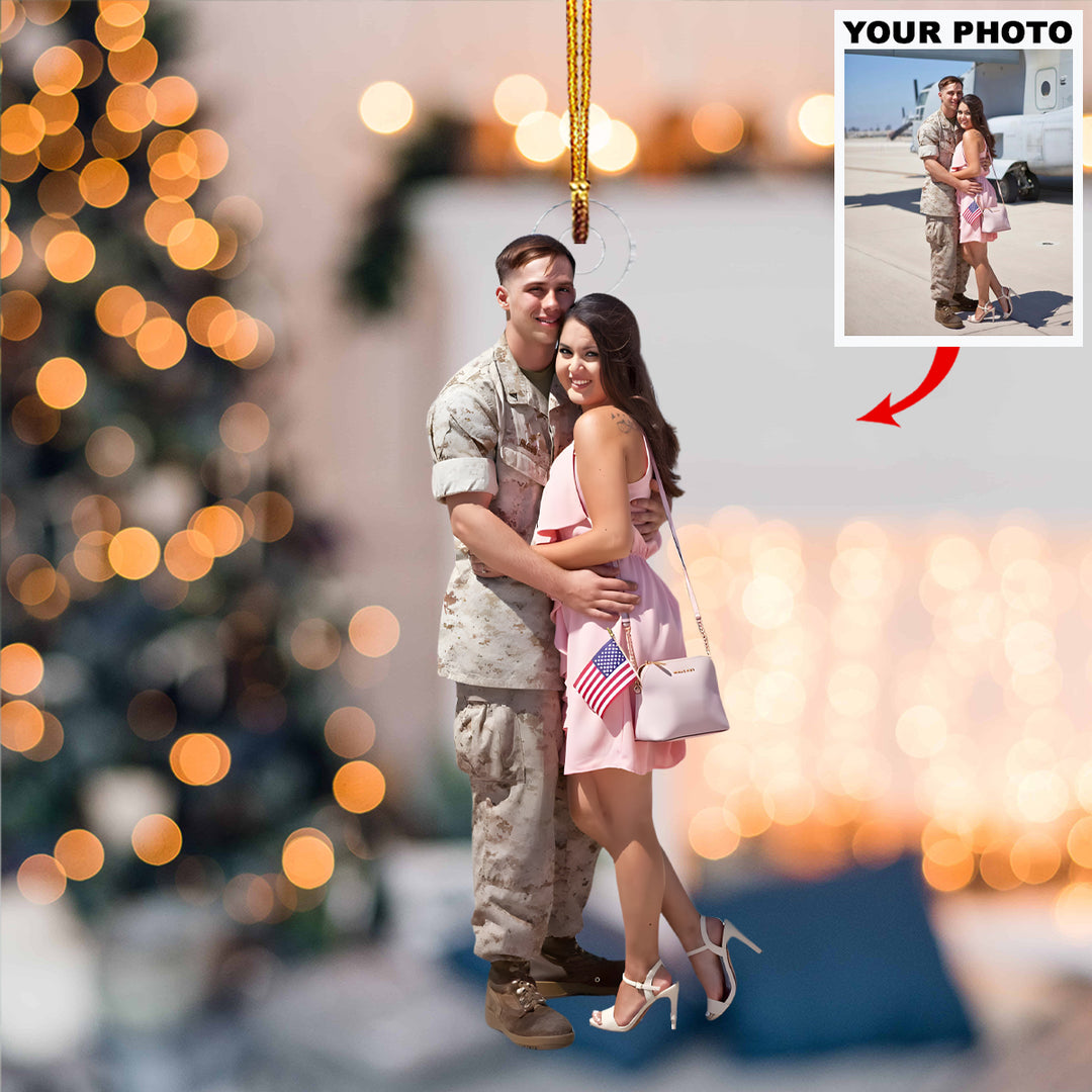 Love Stands Strong - Personalized Photo Mica Ornament - Christmas Gift For Couple, Army Veteran And Service Member